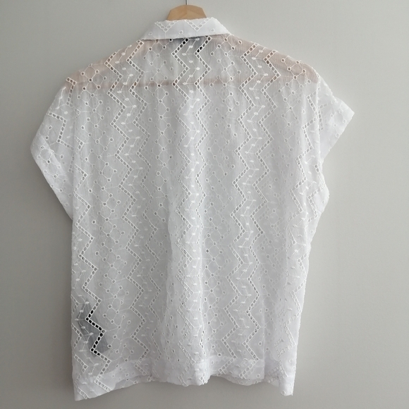 The Kooples Eyelet Embroidery White Button Up Medium - Picture 11 of 16